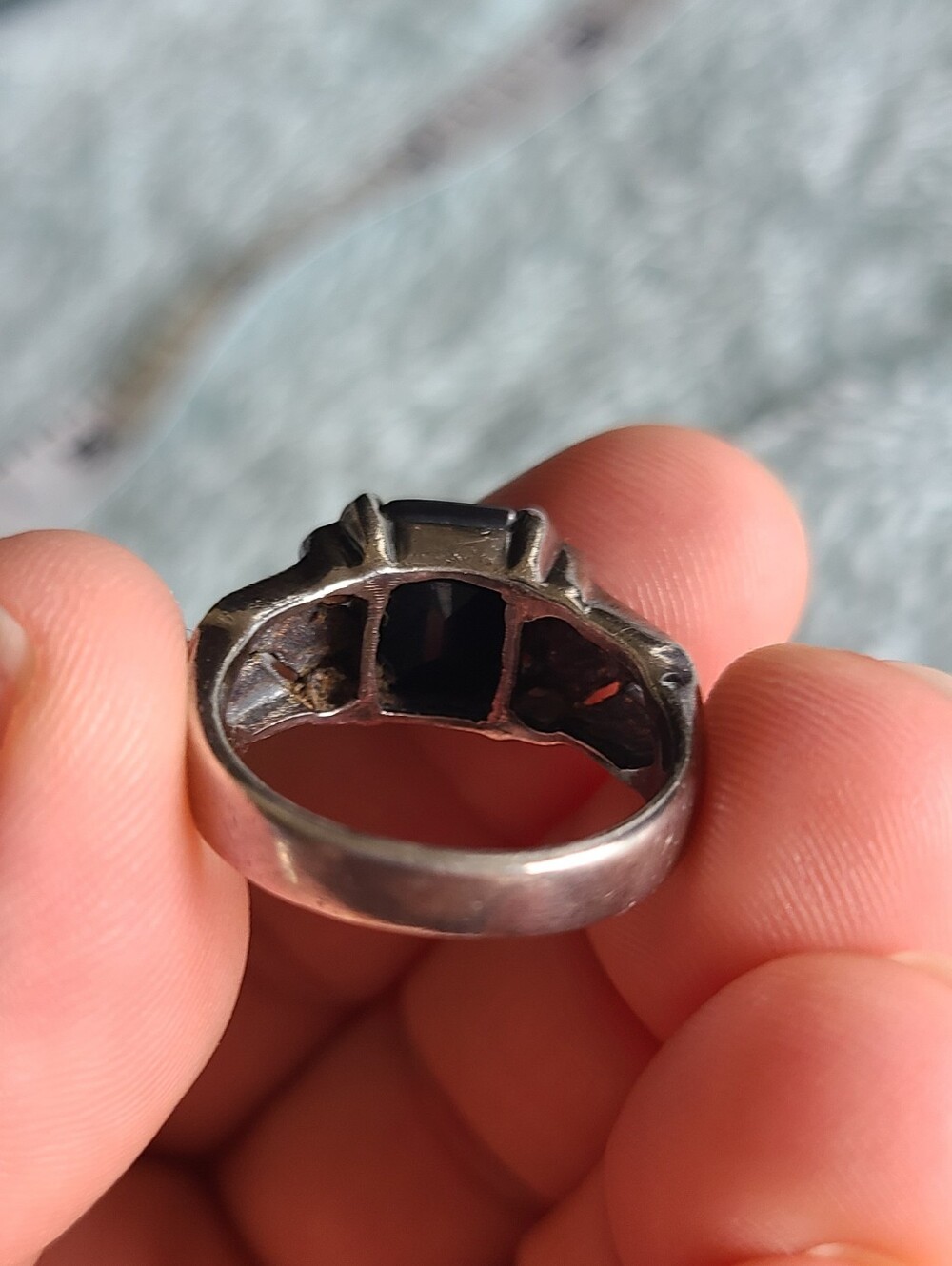 Vintage Black Onyx And Marcasite Sterling Cocktail Ring - Picture 9 of 10